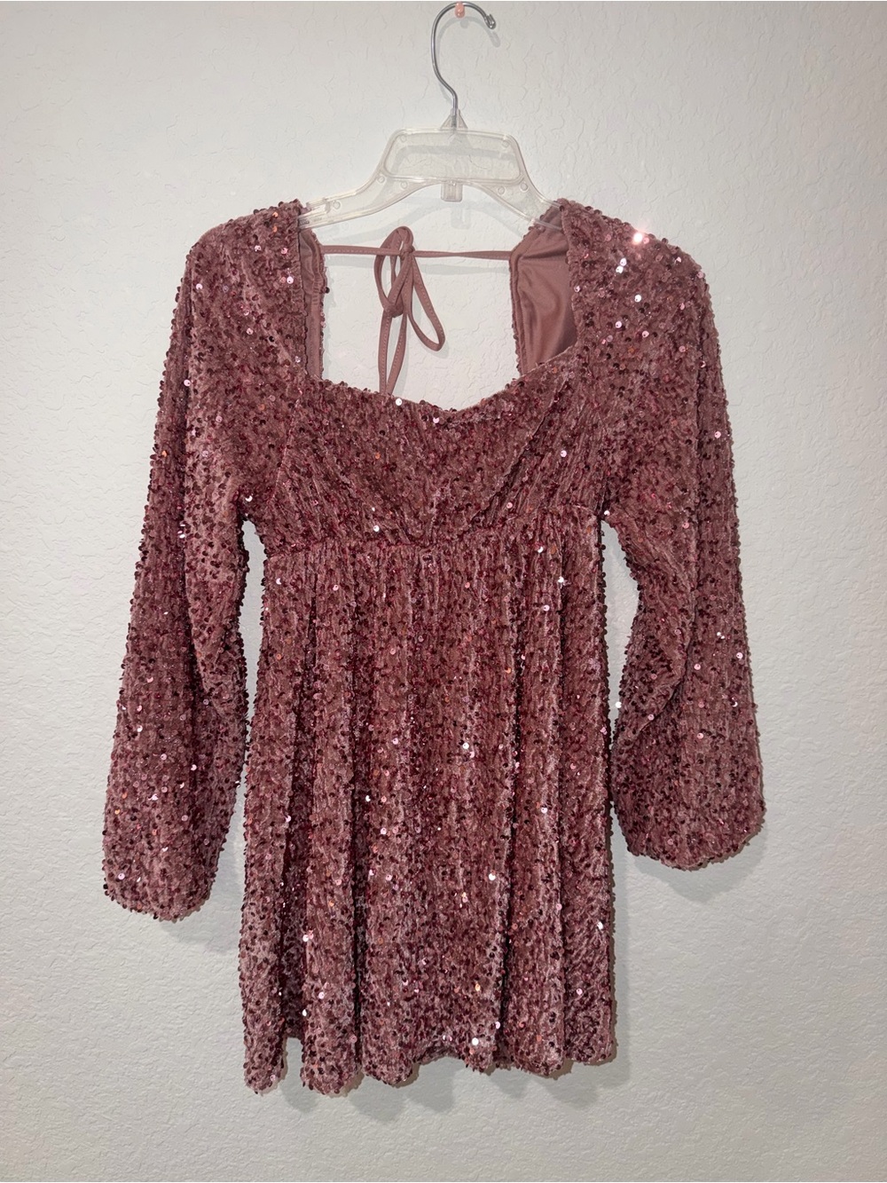 Altar'd State Rose Dust Sequin Long Sleeve Mini Dress